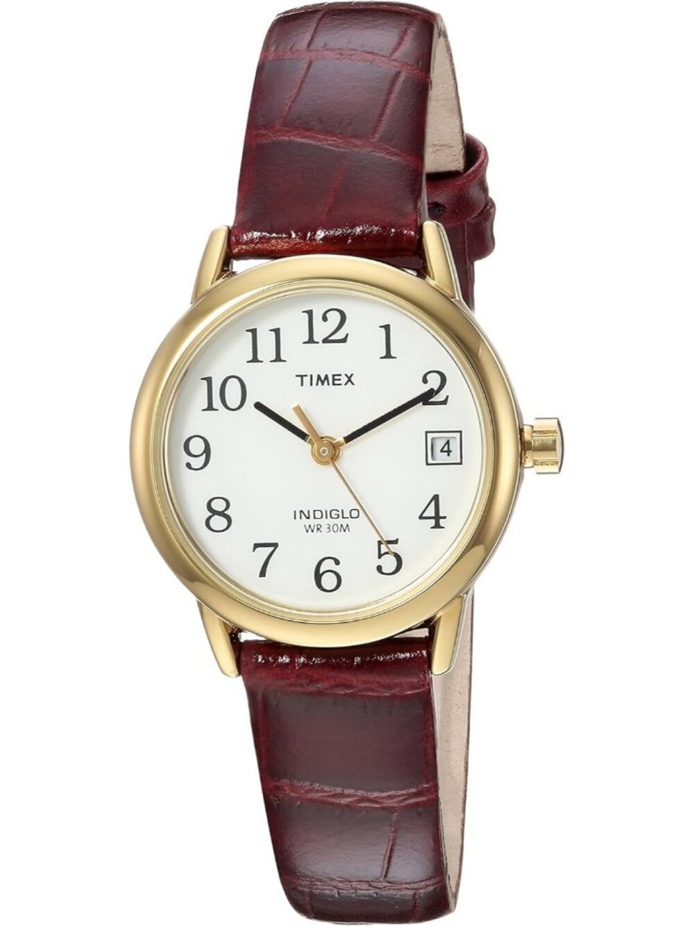 Women's Brown/Gold-Tone/White Natural Leather Strap Easy Reader Wrist Watches